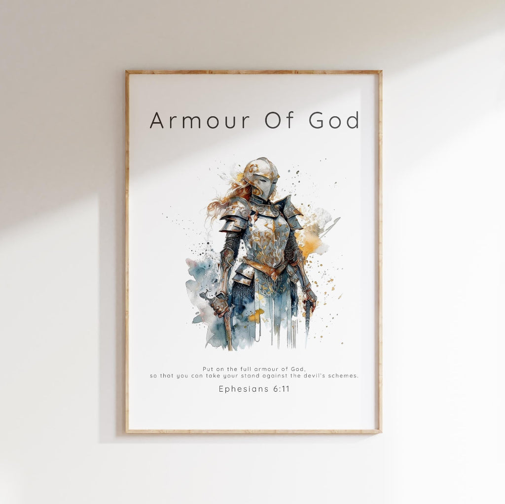 Full Armour of God Bible Verse Wall Art Poster, Christian Art Gift, Female warrior Christian wall art, Faith-based home decor for women