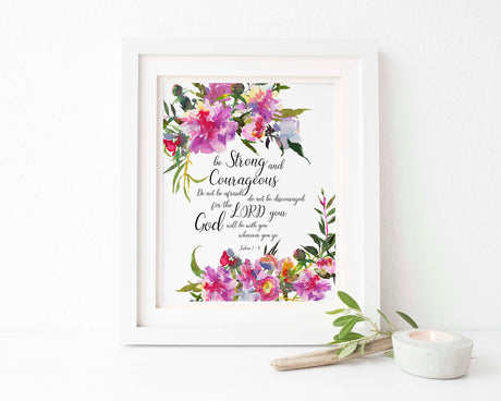 Joshua 1 9 Wall Art Gift, Be Strong and Courageous Bible Verse Print, Watercolour Bible Verse Printable, Christian Art