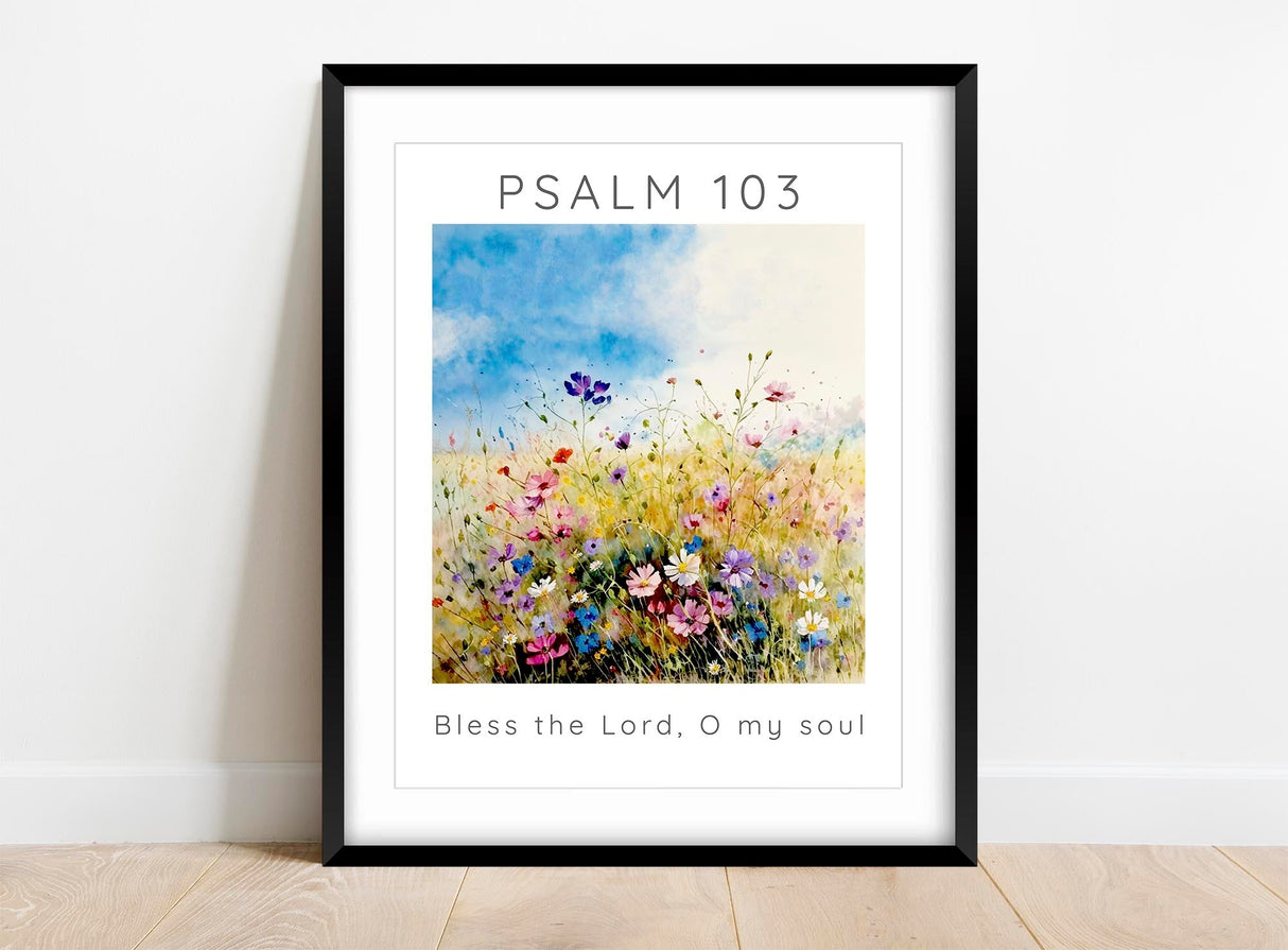 Bless The Lord O My Soul Wildflower Meadow Contemporary Chistian Art, Contemporary Christian Decor for Home, wildflower scripture