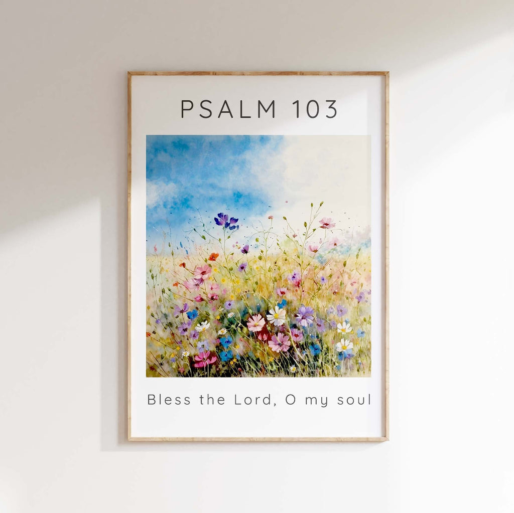 Bless The Lord O My Soul Wildflower Meadow Contemporary Chistian Art, Contemporary Christian Decor for Home, wildflower scripture