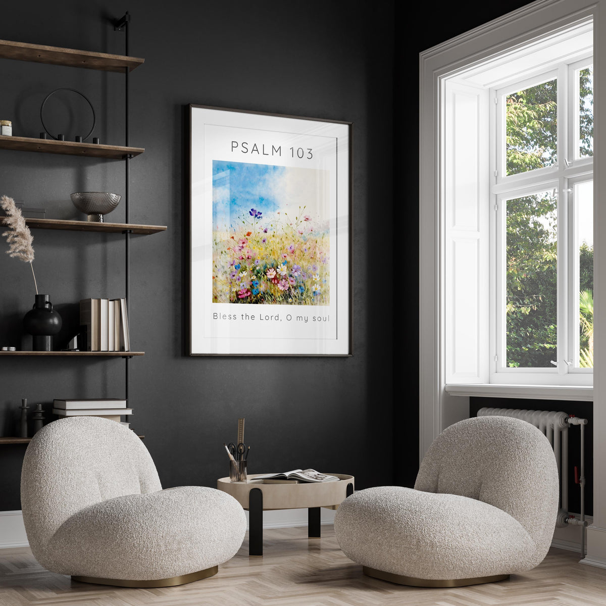 Faithful Expression in Wildflower Meadow Print, Contemporary Psalm 103 Scripture Wall Decor, Elegant Bless The Lord O My Soul Artwork