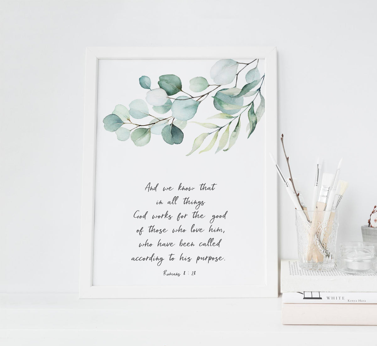 Romans 8 28 Wall Art Christian, Encouraging Bible Verse Quote Print, scripture wall art print, bible verse wall art uk