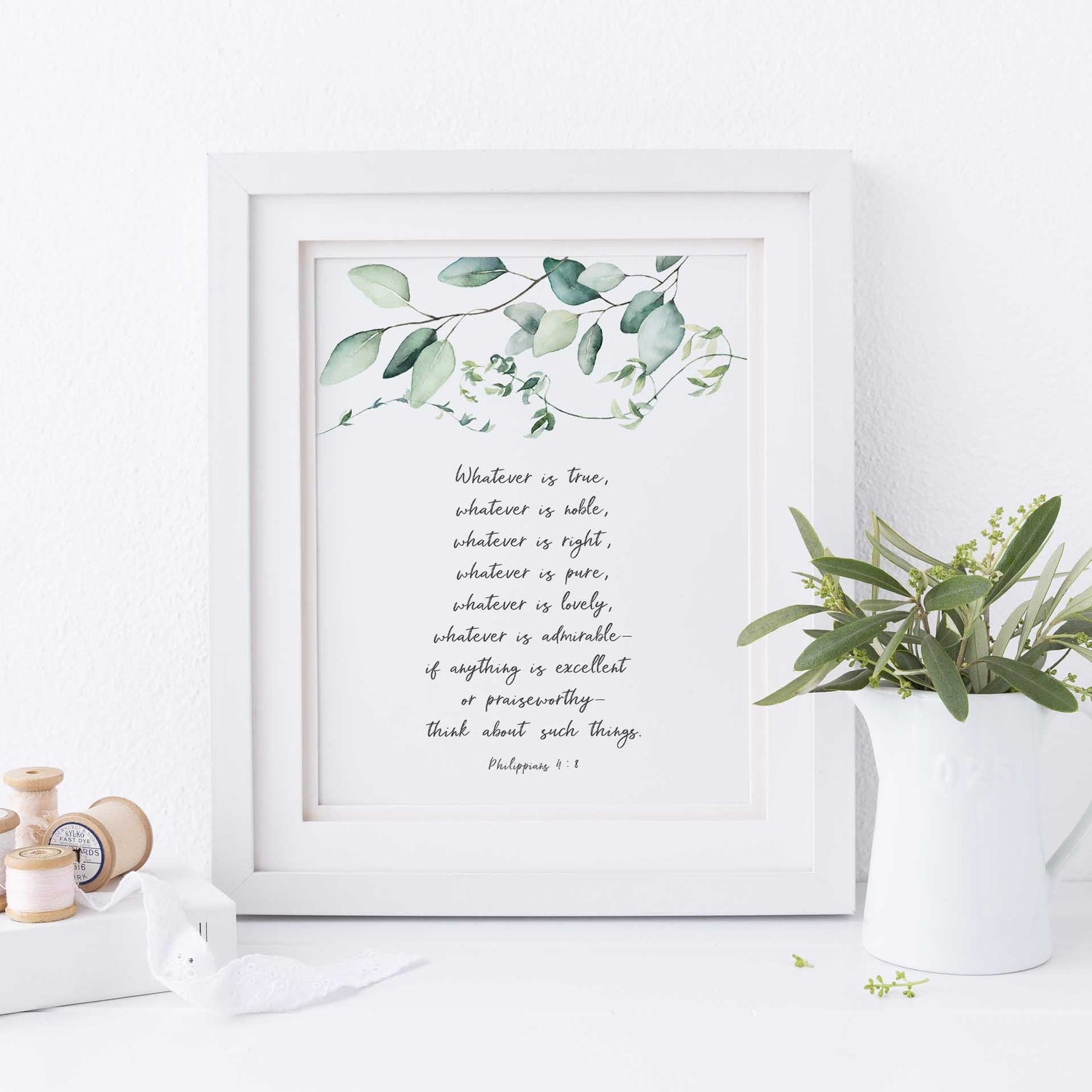 Philippians 4 8 Wall Art, Christian Bedroom Print, Whatever is true, positive christian quotes, christian artist, bible