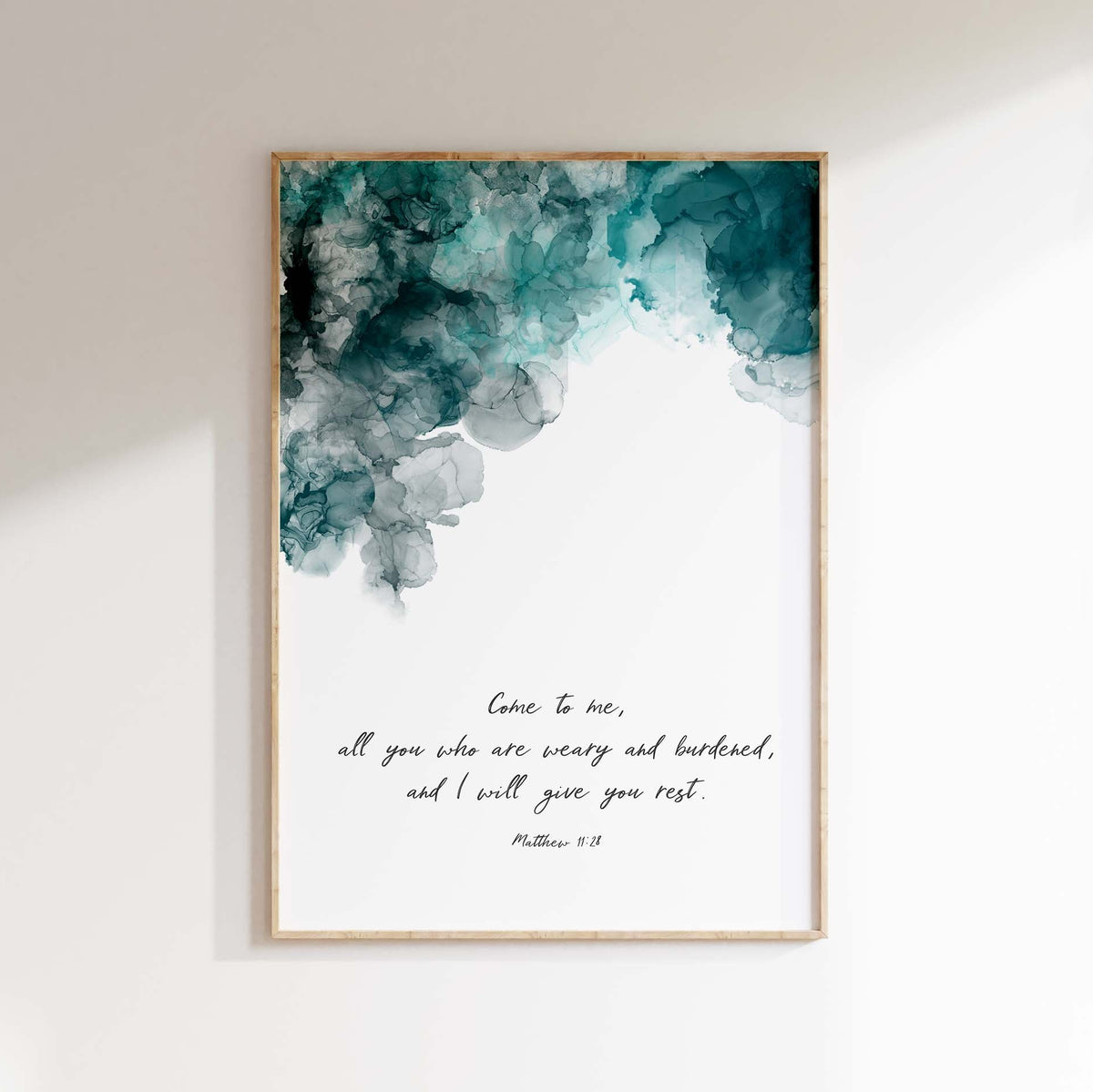 Matthew 11 28 Wall Art Print, Abstract Christian Art Prints Decor, Christian Wall Decor with Restful Quote, Come to Me all Who are weary