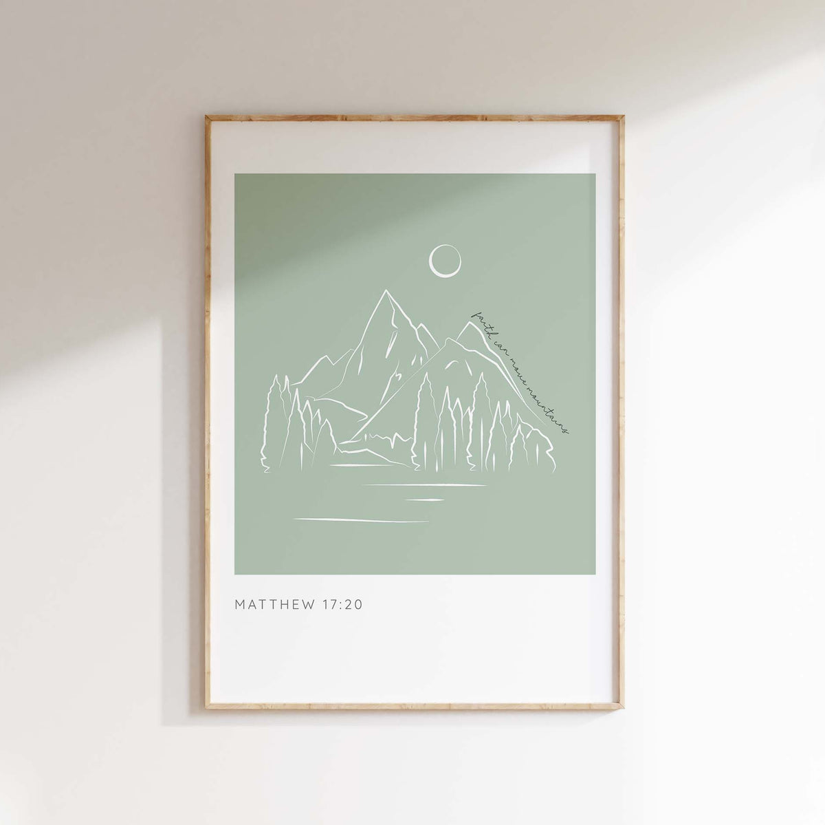 Faith Can Move Mountains Matthew 17 20 Minimalist Christian Line Art, Matthew 17:20-inspired art print with faith statement