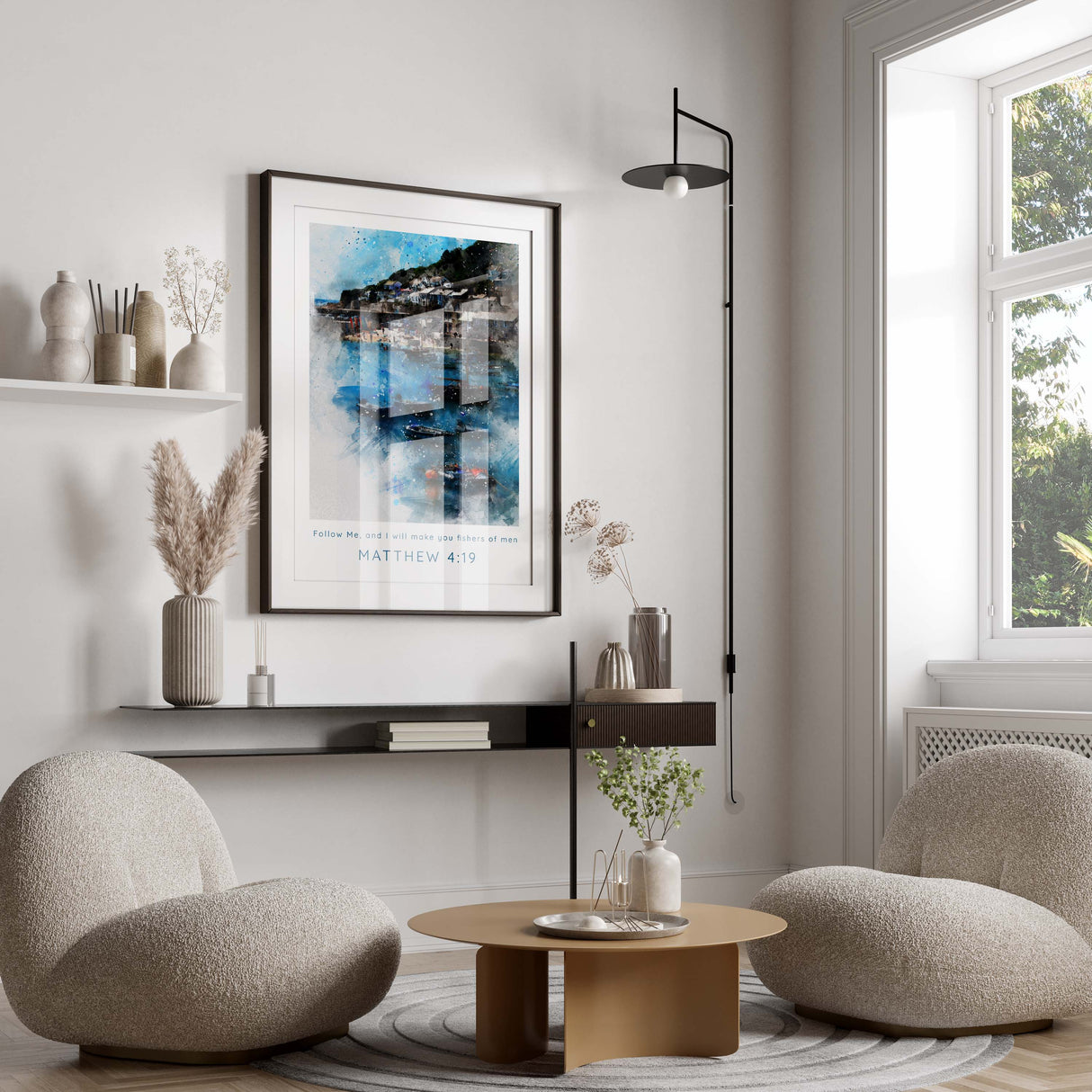 Matthew 4 19 Modern Christian Wall Art, Fishers of Men Bible Poster, 'Follow Me, and I will make you fishers of men'