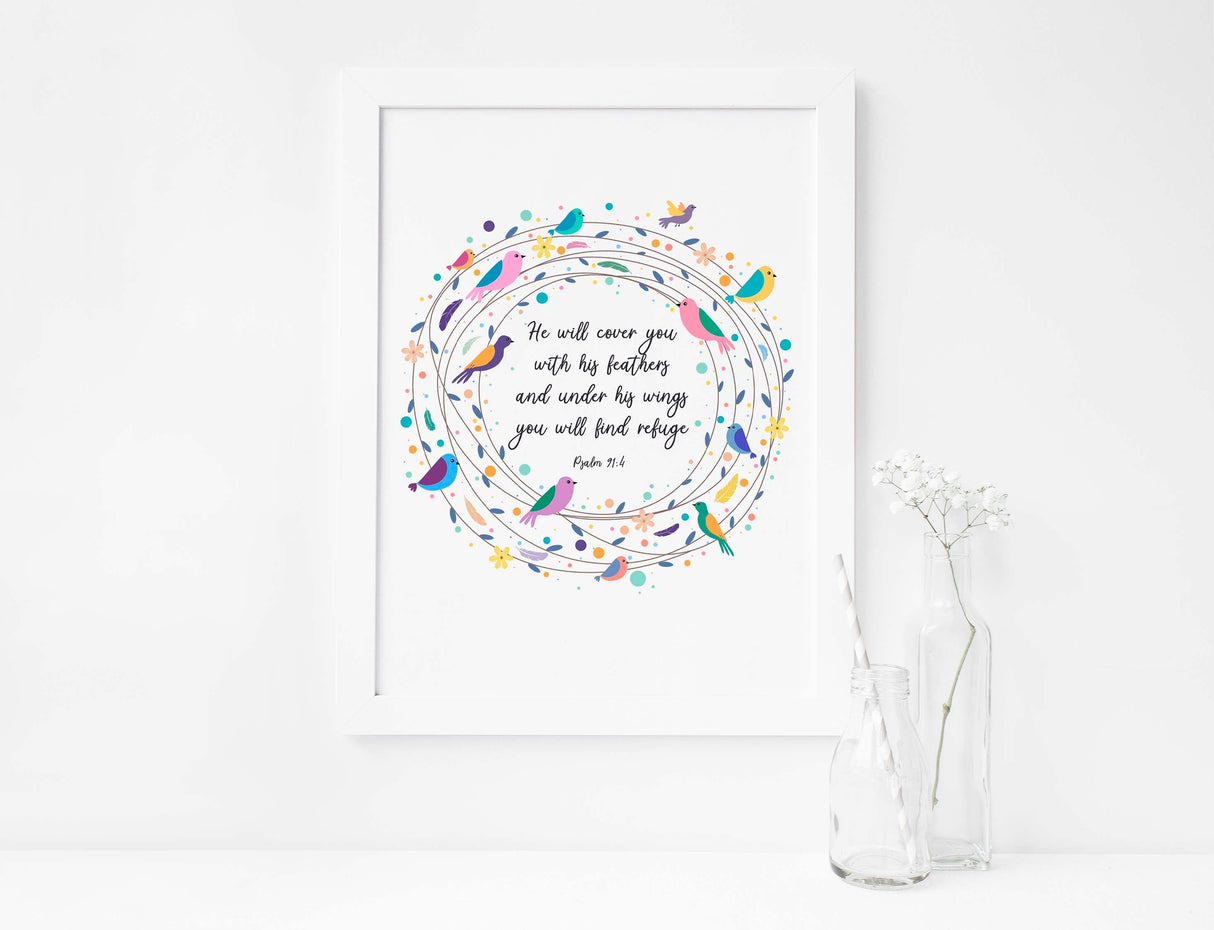 bible verse wall art for nursery feather wall art, biblical wall art nursery, Christian Nursery Decor, psalm 91 print