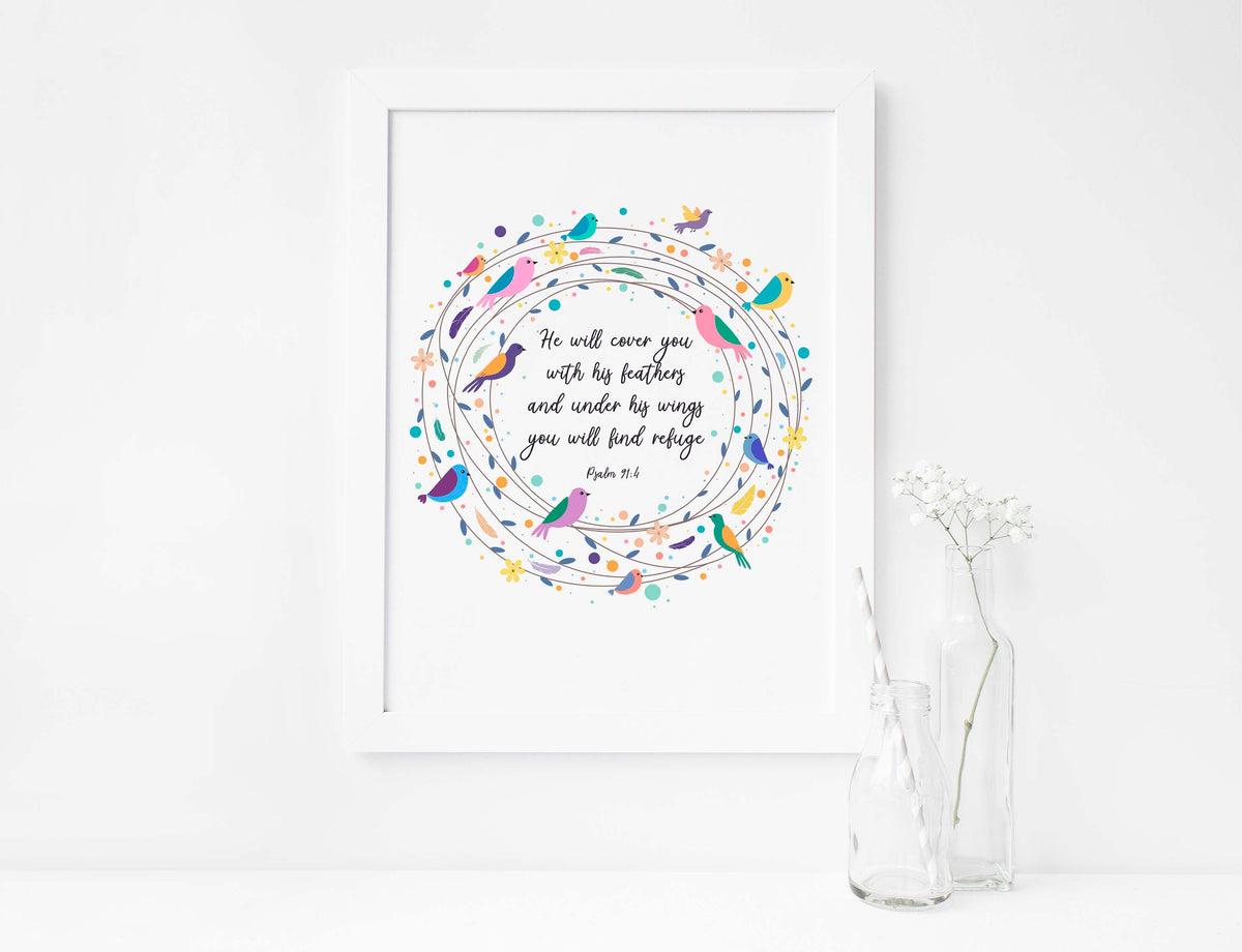 bible verse wall art for nursery feather wall art, biblical wall art nursery, Christian Nursery Decor, psalm 91 print