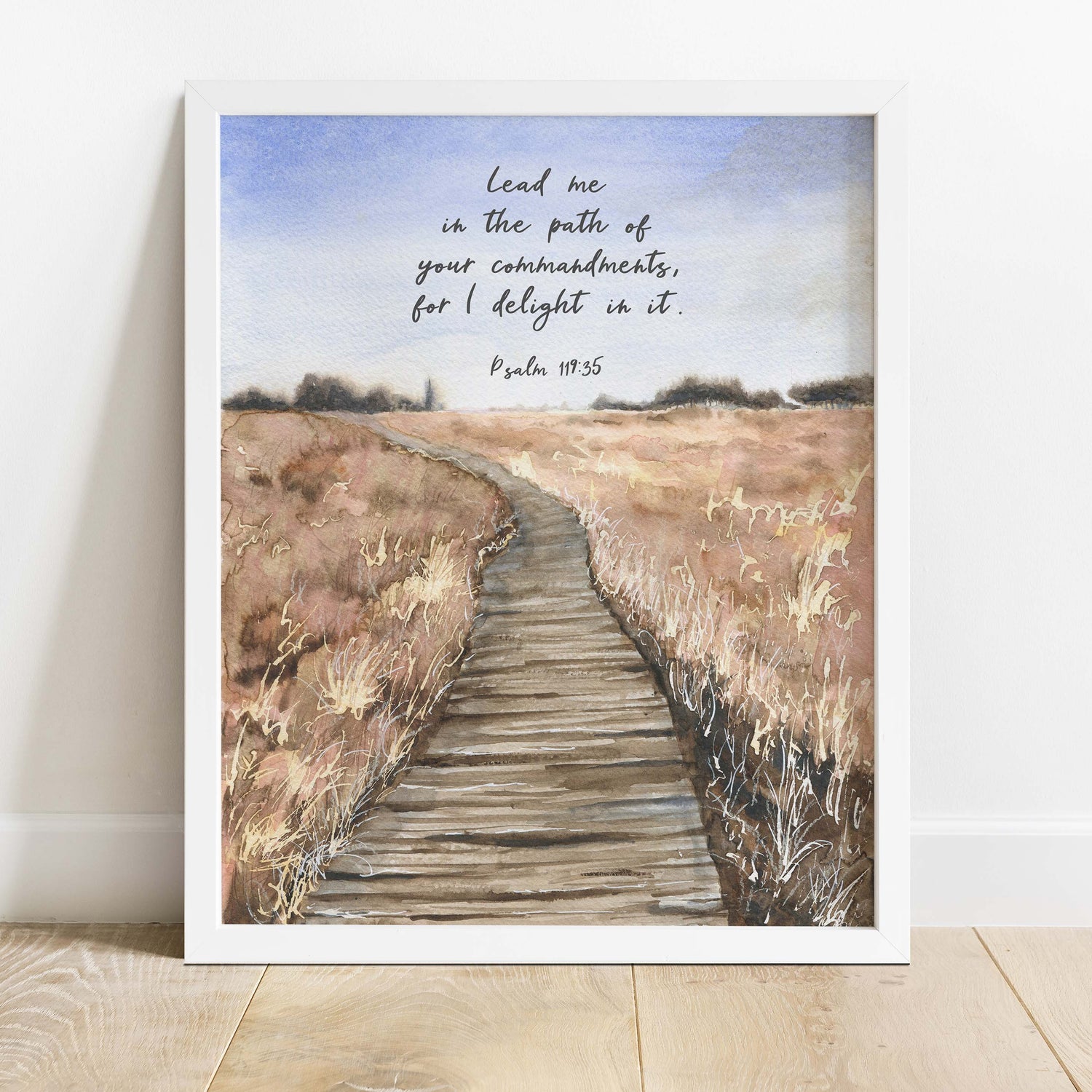 Psalm 119 Christian Print , Lead Me In Your Path Scripture Wall Art, watercolour bible verses, psalm 119 picture, modern christian wall art