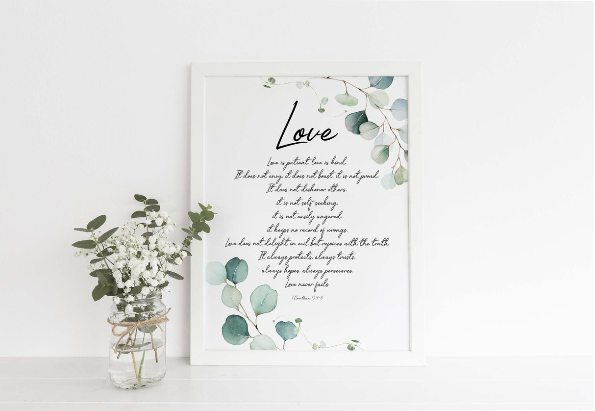 corinthians 13 print, corinthians 13 print, corinthians 13 poster, 1 corinthians 134 8 wall art, love is patient
