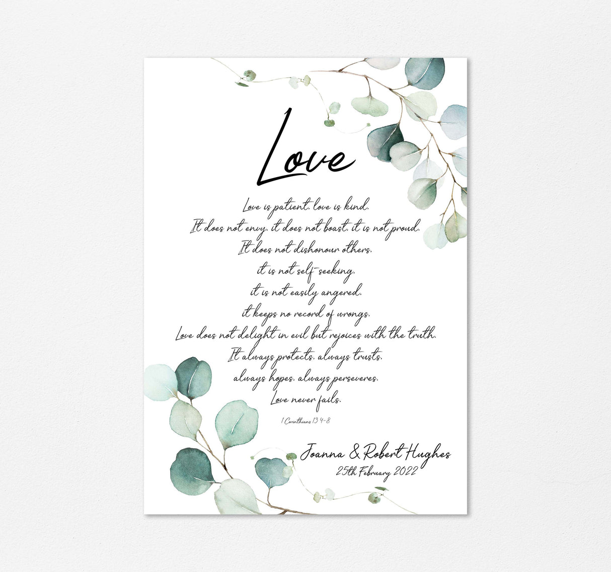 love is patient wall art, love is patient love is kind verse wall art, christian prints uk, Love is Patient Love is Kind Verse