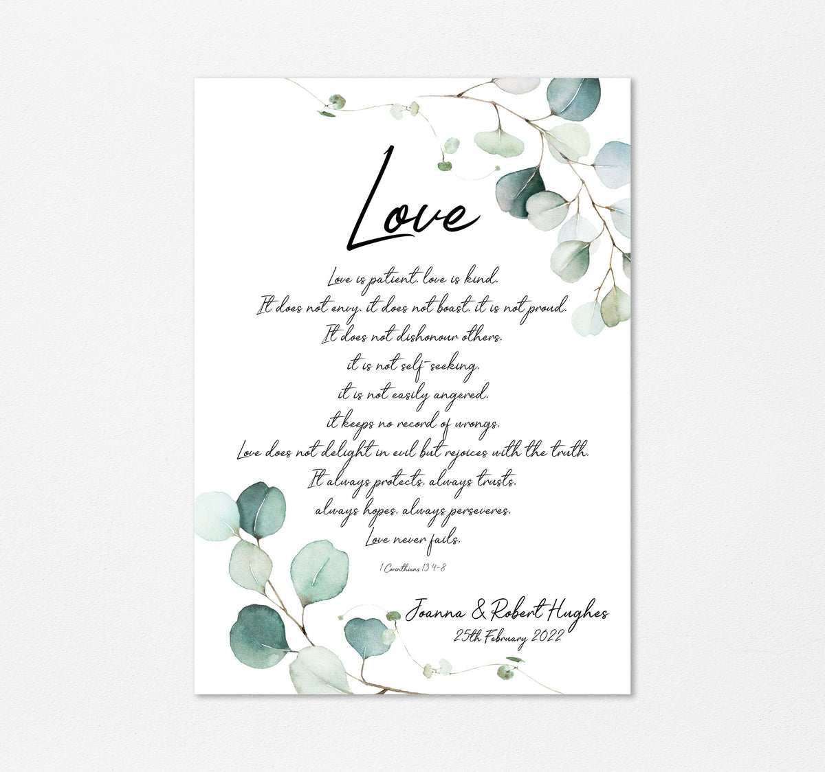 love is patient wall art, love is patient love is kind verse wall art, christian prints uk, Love is Patient Love is Kind Verse