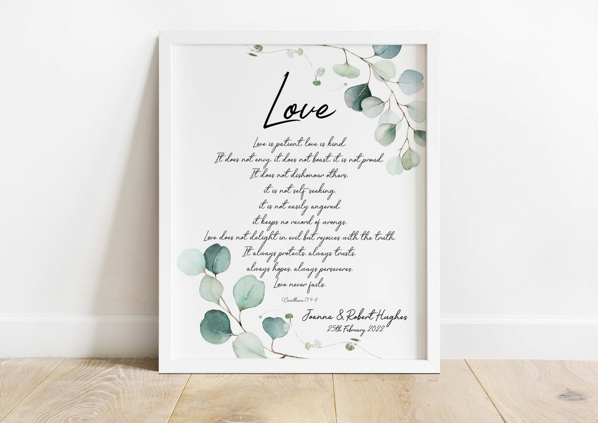 1 Corinthians 13 Print, Bible Verses About Love Wall Art, 1 Corinthians 13 Love is Patient Floral Bible Verse Print