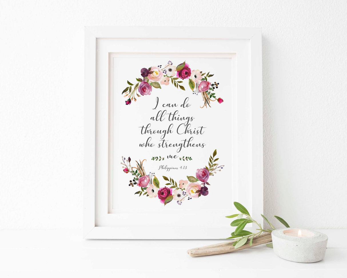 I can do all things through Christ who strengthens me, Christian Home Decor, Printable Bible Verse Prints, Bible Verse