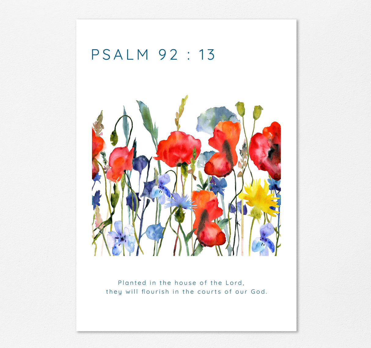 Flourishing in God's courts watercolour print, Flourishing in God's courts watercolor print, Minimalist Bible verse art