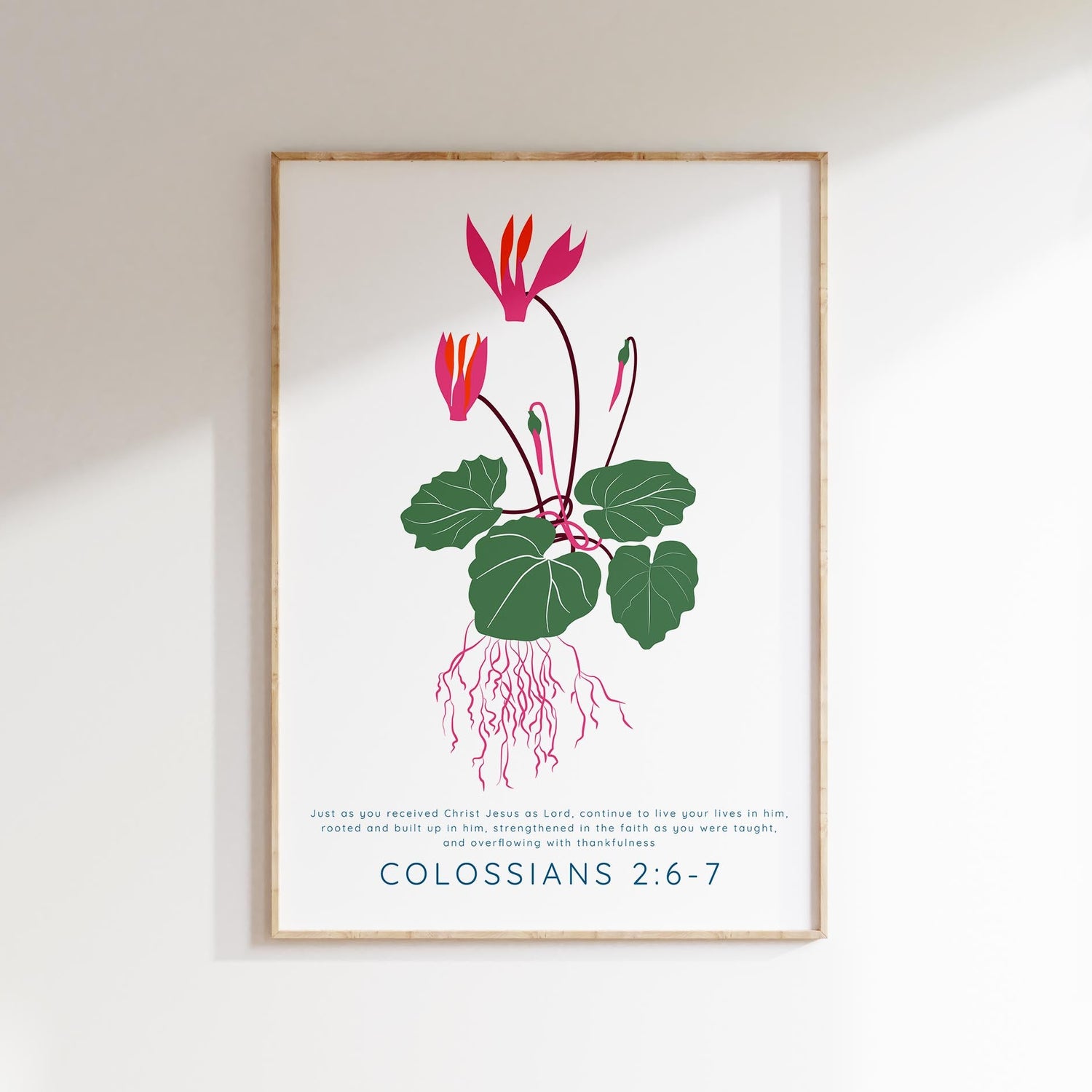 Colossians 2:6-7 Floral Print, Bible verse art with "Just as you received Christ Jesus as Lord," spiritual decor