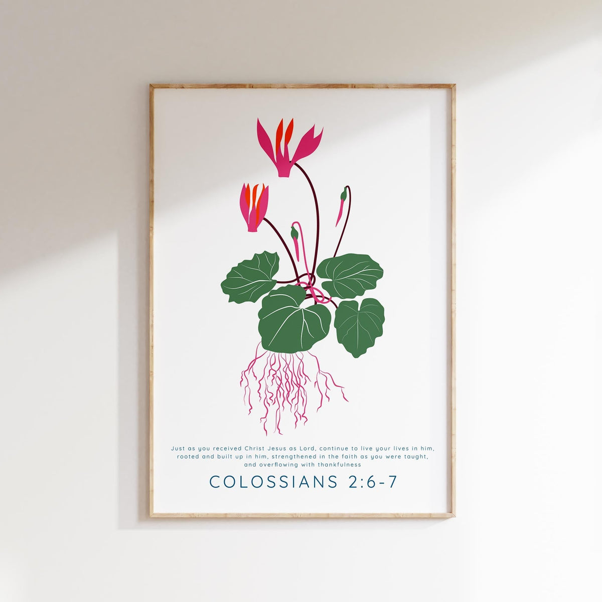 Colossians 2:6-7 Floral Print, Bible verse art with "Just as you received Christ Jesus as Lord," spiritual decor