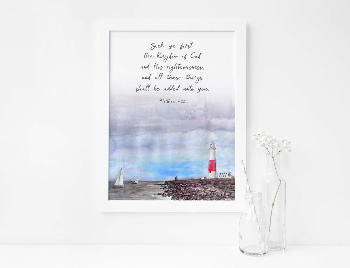 Christian Gifts for Men, matthew 6 wall art, matthew 6 print, matthew 6 prints, matthew 6 poster, lighthouse bible verse prints