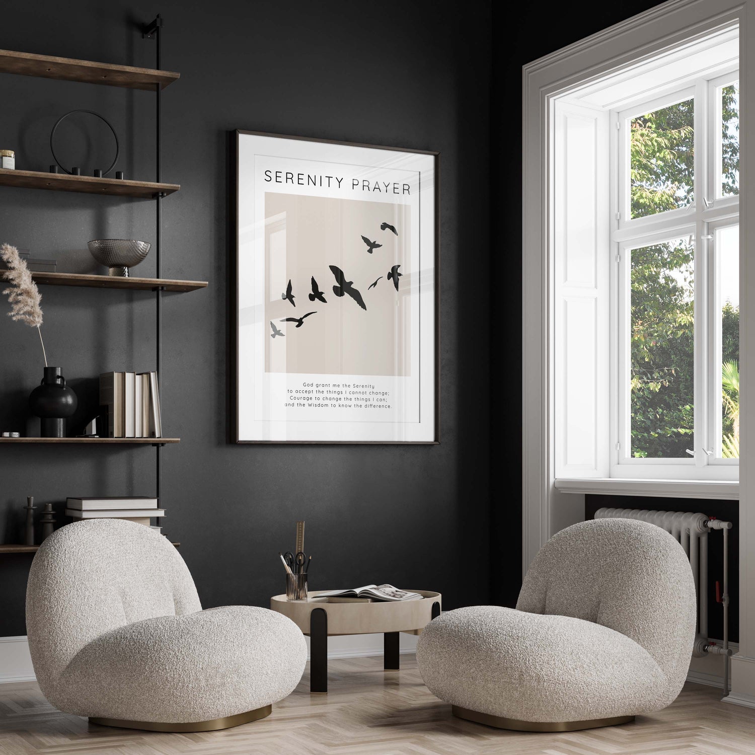 Neutral Serenity Prayer Wall Art Print, Birds on Beige Serenity Prayer Poster, Serenity Prayer Decor with Birds, serene prayer decor