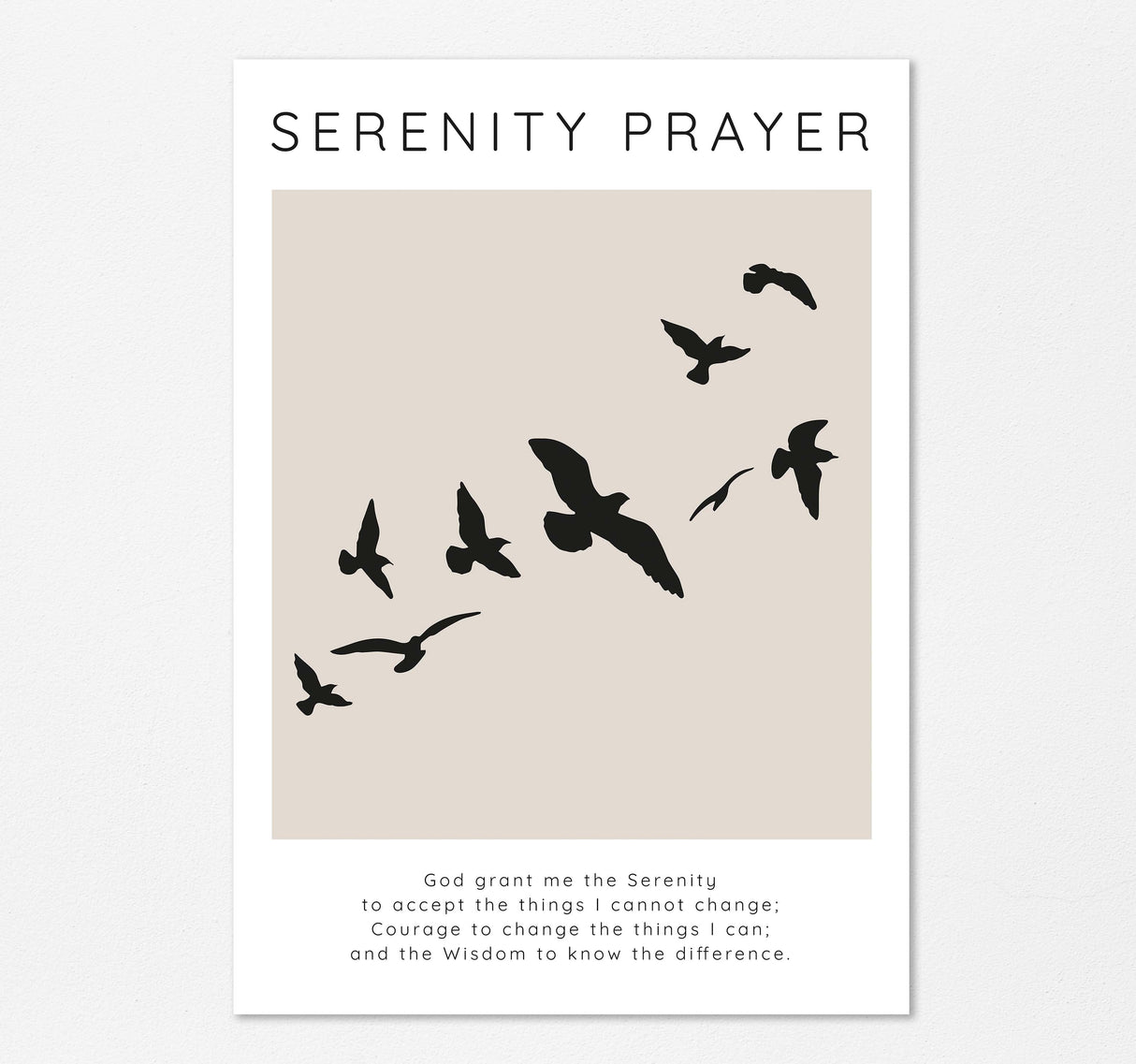 Birds in Flight Serenity Quote Poster, Serenity Prayer Wall Art for Peace, Graceful Birds Serenity Prayer Print, recovery gift idea