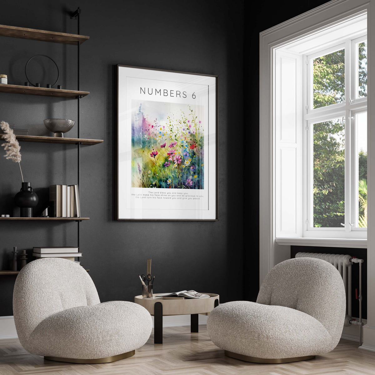 Floral Scripture Art, a tranquil meadow with divine blessings. Serene scripture charm: Numbers 6:24-26 on a Meadow Print.