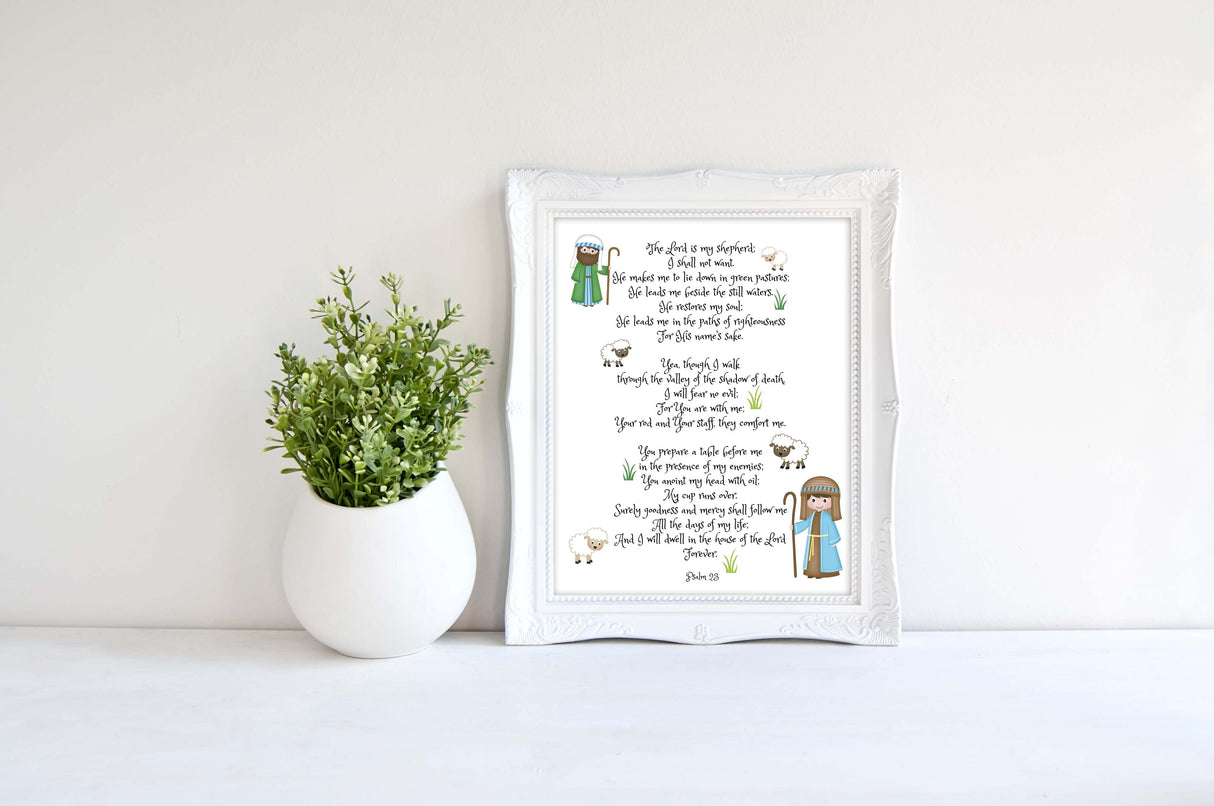 Bible Verse Art Prints, Psalm 23 Wall Decor, Psalm 23 Print, Psalm 23 for Kids, Psalm 23 artwork with pastoral scene