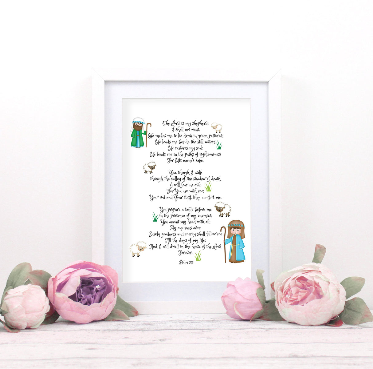 Psalm 23 Nursery Art, Psalm 23 Kids Art Print, Psalm 23 Christian Wall Art Print, Christian gift idea with shepherd motif