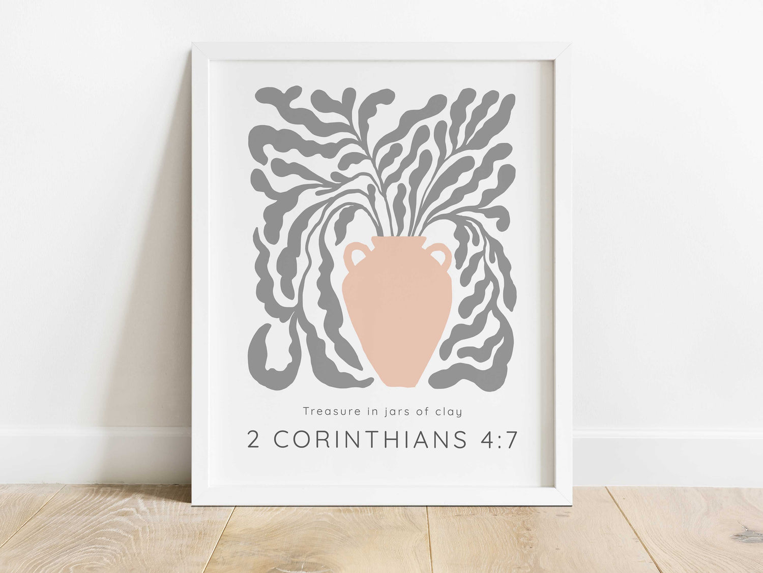 Treasure In Jars Of Clay Bible Verse Wall Art Christian Pastel Print, 2 Corinthians 4:7 Pastel Peach Pot Print