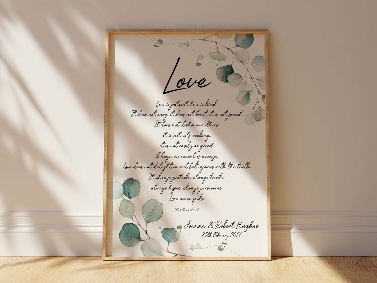 1 Corinthians 13 Print, Bible Verses About Love Wall Art, 1 Corinthians 13 botanical print