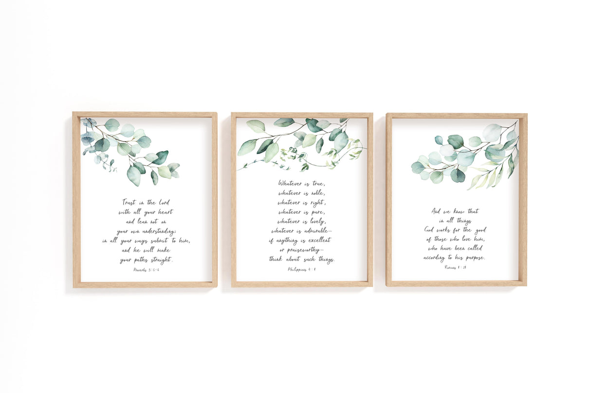 Bible Verse Print Set of 3, Christian Print Sets, Bible Verse Contemporary Art, Christian Pictures with Scriptures