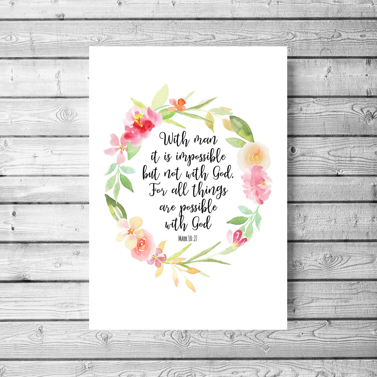 Christian Printables, Bible Verse Poster, Mark 10 27 Print Home Decor, Scripture Wall Art, Christian Gifts for Women