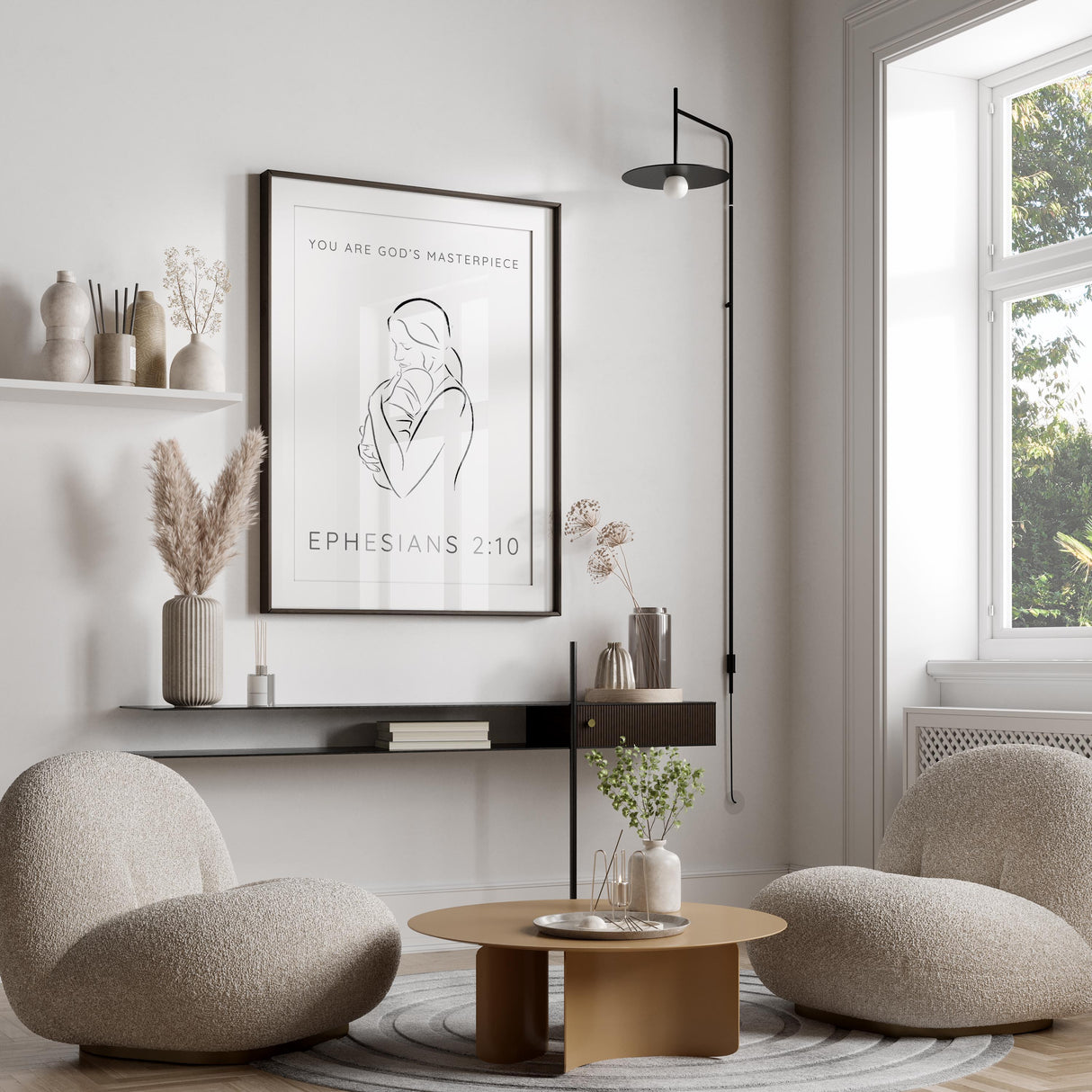 Inspirational wall art with verse from Ephesians 2:10, Spiritual home decor honouring God's masterpiece in you