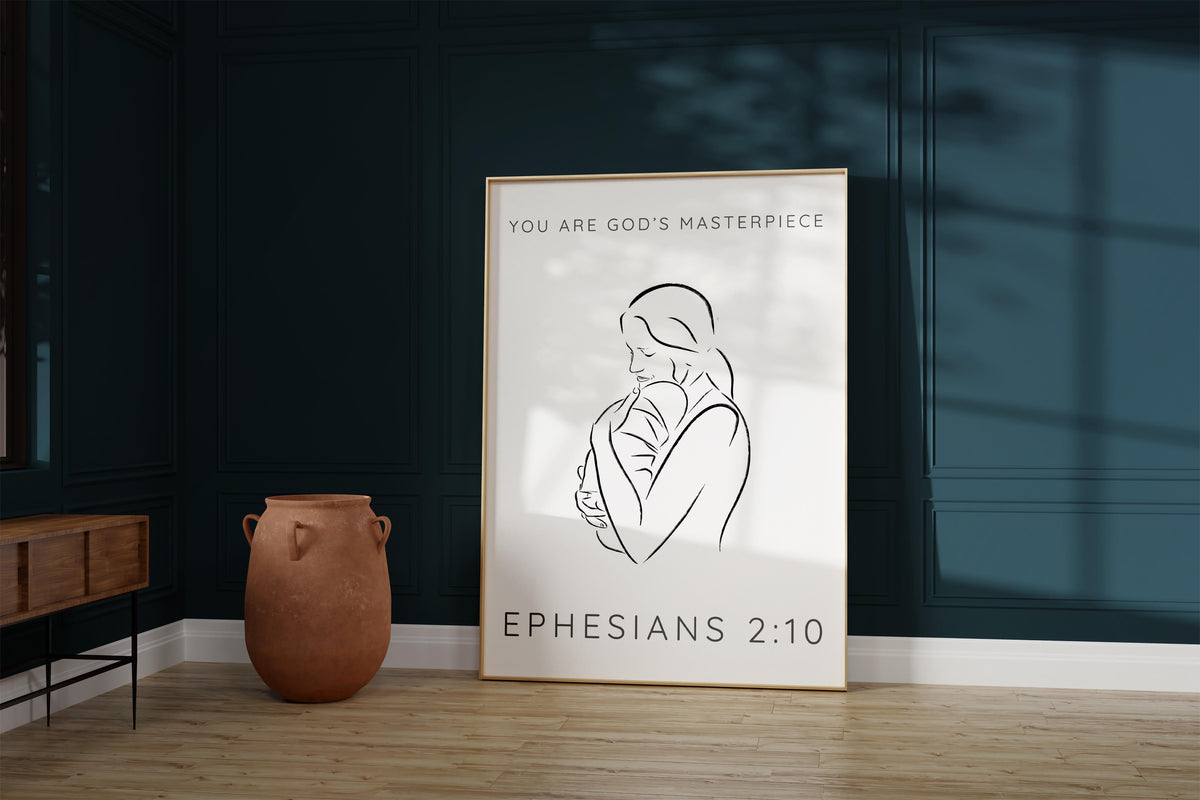 Minimalist Christian Newborn Art, Sacred Family Bond Wall Decor, You Are God's Masterpiece Poster