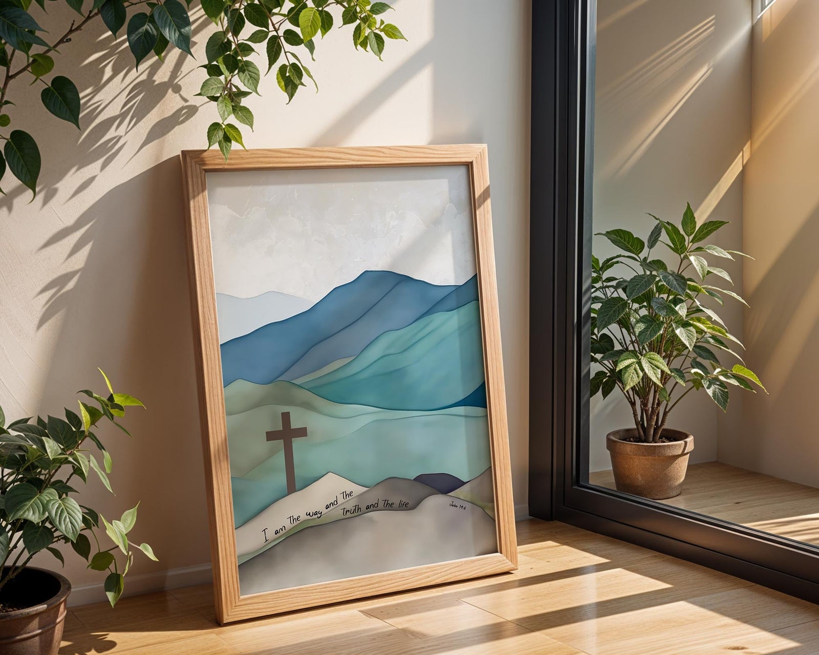 John 14:6 – Christian scripture decor featuring calming landscape and Jesus words.