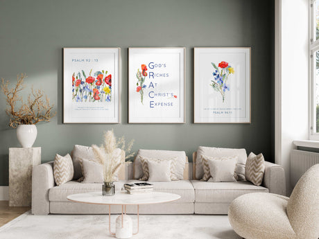 Christian floral art set for peaceful home decor.