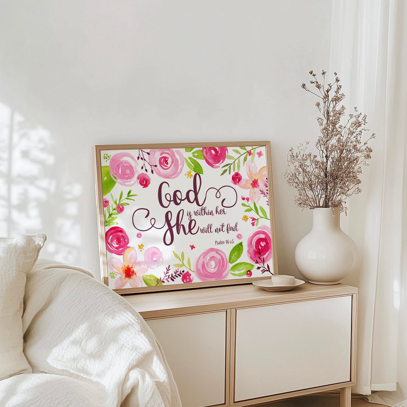 Pink Bible verse prints – Christian wall art collection in soft pink tones featuring gentle, faith inspired scripture designs.