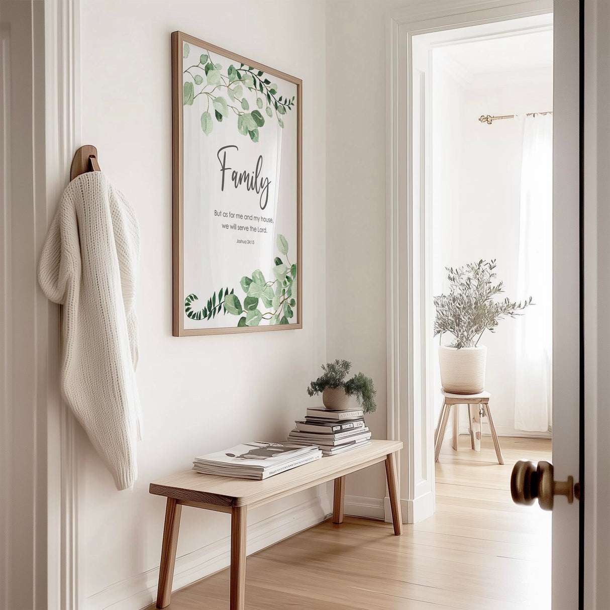 “But as for me and my house” Christian art print with natural botanical foliage design, created to inspire faith and family in the home.