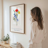 Psalm 96:13 - Christian wall art print with watercolour wildflower bouquet and Bible verse Let all creation rejoice before the Lord.