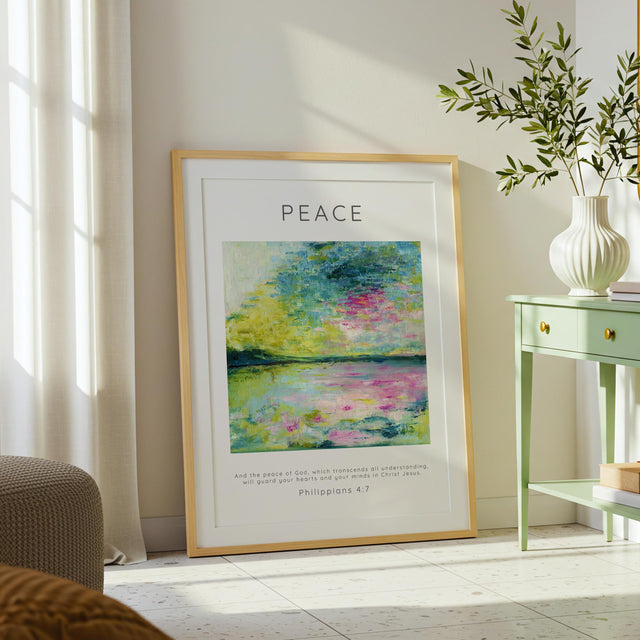Christian scripture print inspired by original oil painting Echoes In Still Water.