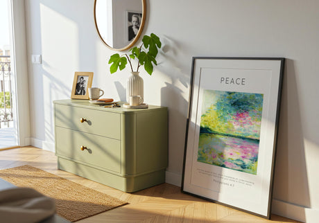 Bible verse wall art with abstract seascape by artist Kate Shephard.