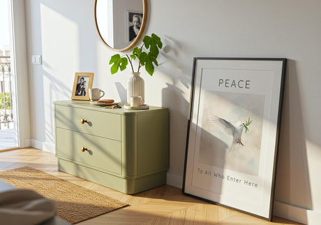 Peace To All Who Enter Here – Tranquil bird art bringing light and grace to interiors.