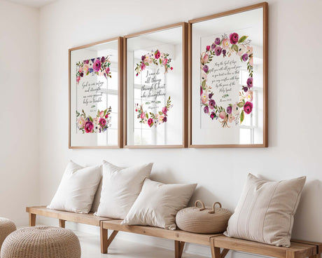 Psalm 46:1 - Comforting Christian wall art with floral design, God is our refuge and strength Bible verse decor.