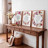 Comforting Christian Wall Art 3 Print Set Floral Bible Verse Posters
