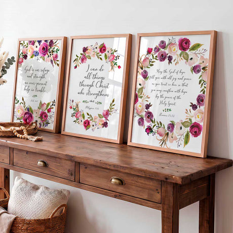 Psalm 46:1 - Comforting Christian wall art with floral design, God is our refuge and strength Bible verse decor.