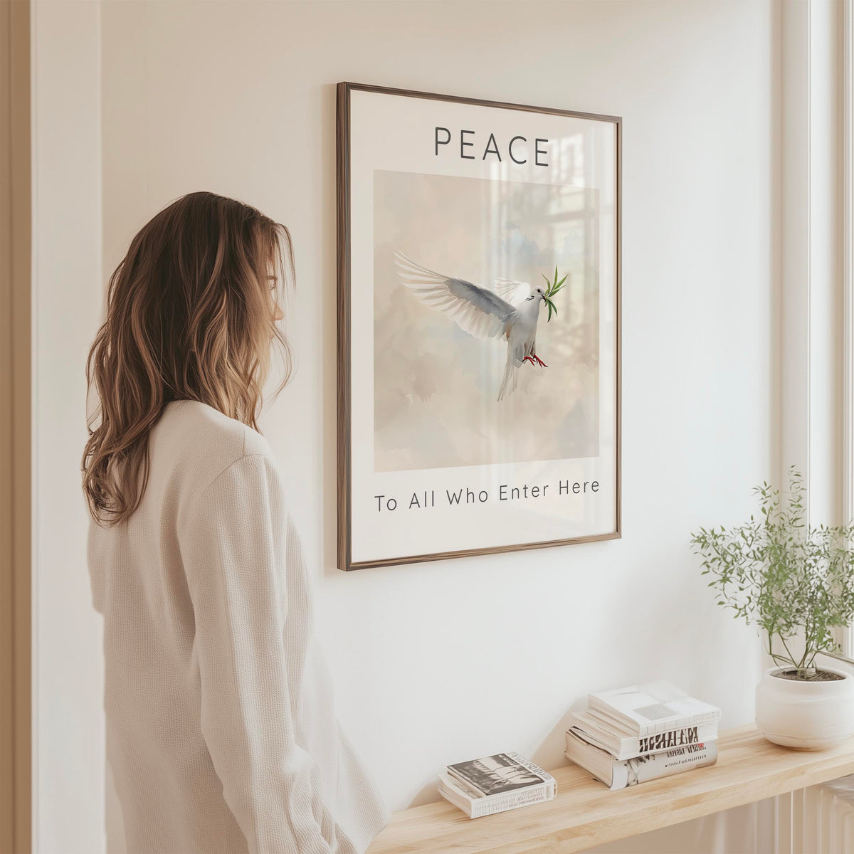 Peace To All Who Enter Here – Gentle art print offering message of love and welcome.