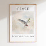 Peace To All Who Enter Here – Calming dove wall decor for entryway or hallway.