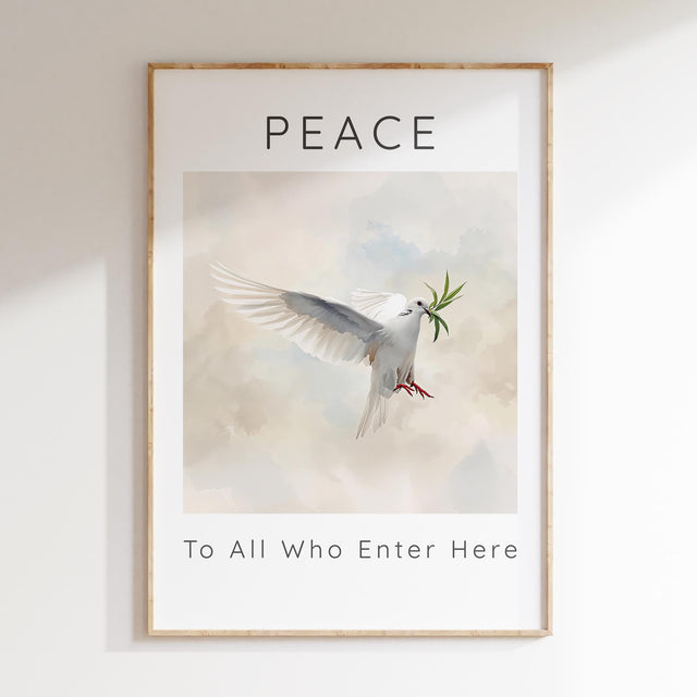 Peace To All Who Enter Here – Calming dove wall decor for entryway or hallway.