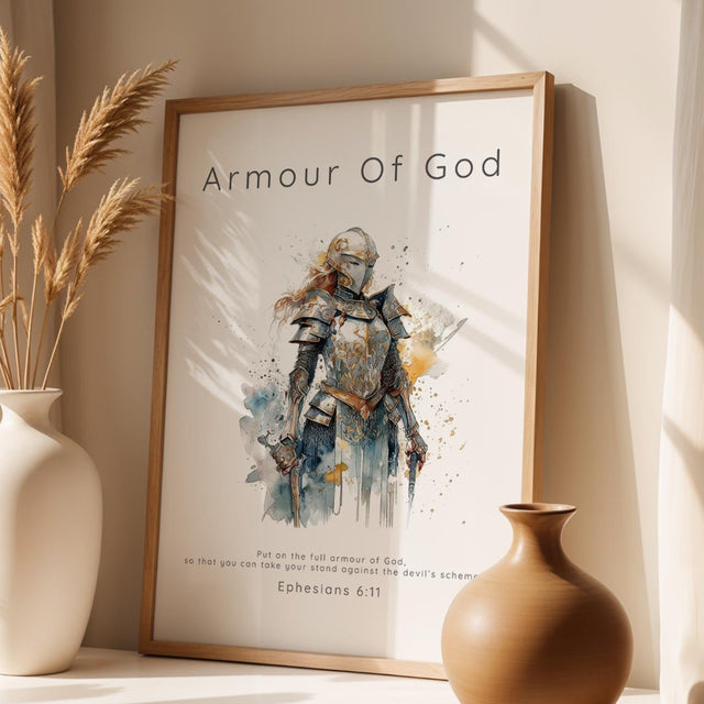 Ephesians 6:11 – Abstract female warrior Armour of God Christian wall art print.