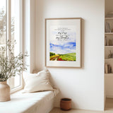 Isaiah 55:9 - As the heavens are higher than the earth Bible verse print with serene countryside scene Christian encouragement wall art.