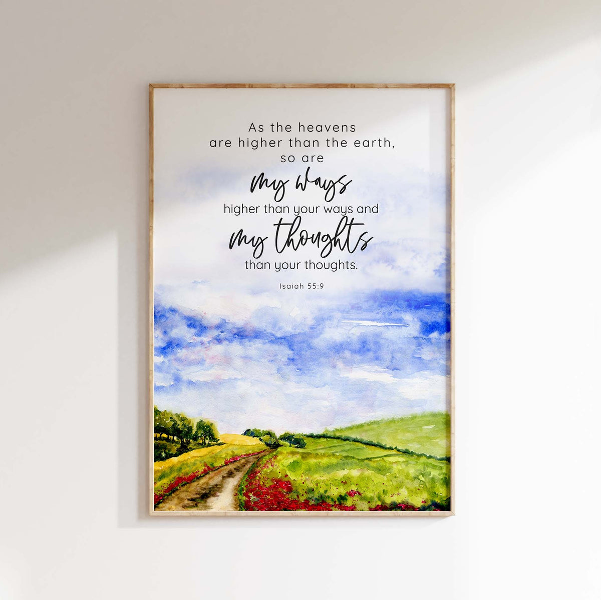 As the Heavens Christian Wall Art Print Isaiah 55 9 Scripture Poster, Landscape scene with profound scripture quote